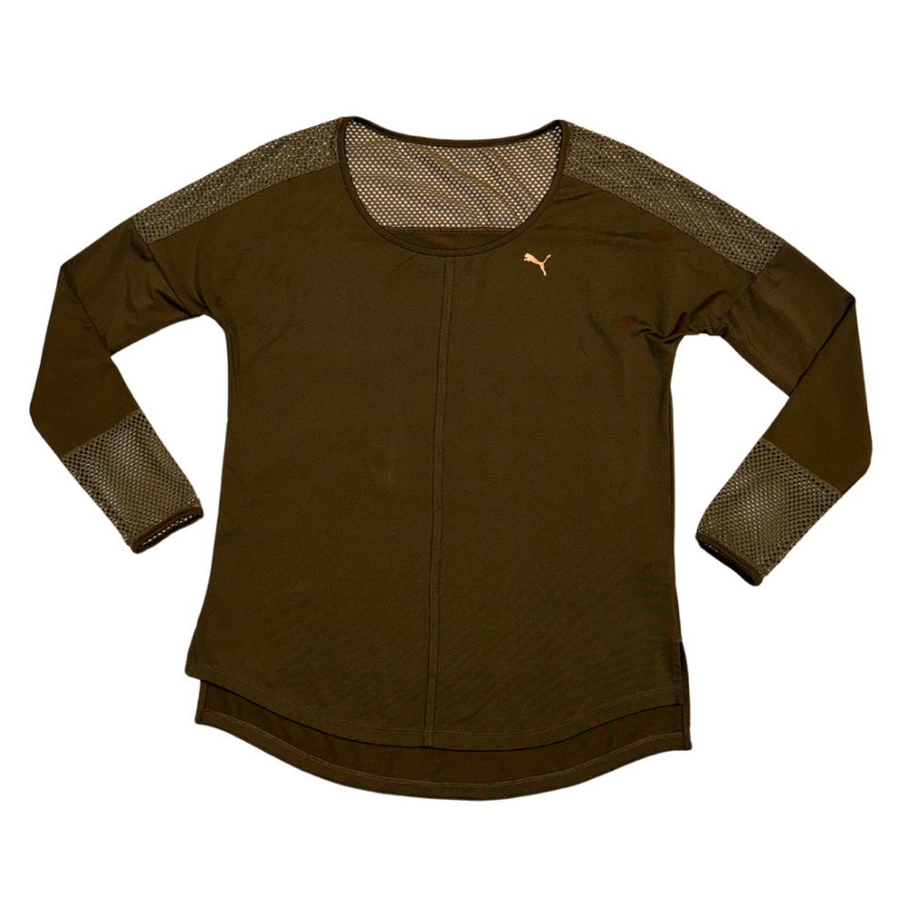 PUMA | Explosive Athletic Mesh Long Sleeve Top Womens Sz Medium Olive Green